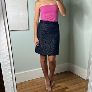 NWT Ann Taylor navy, pink, black  tweed A lined skirt w gold threading size 0P